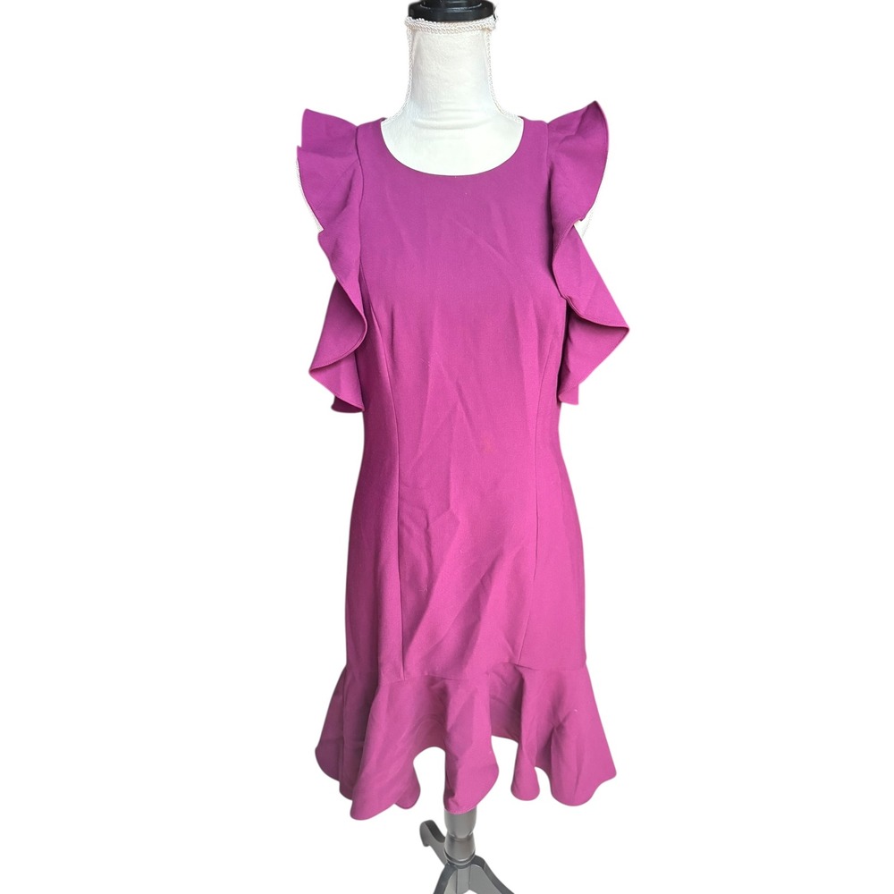 Cinq a Sept Micah Jewel Neck Open Shoulder Sheath Crepe Cocktail Dress - 10 - Picture 2 of 9